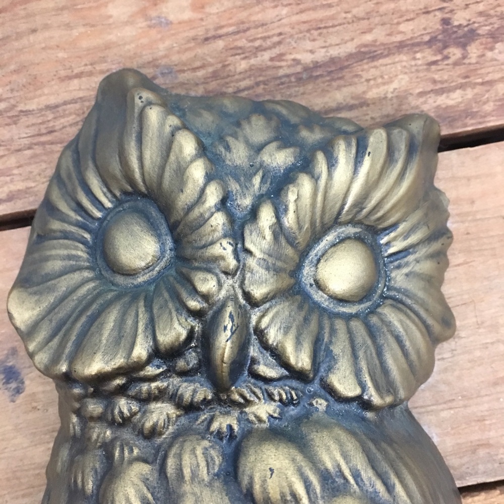 Vintage Plaster Paris Antiqued Gold Metallic Owl Branch Wall Art - Picture 3 of 8